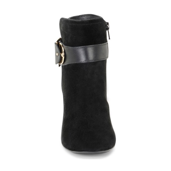 Black Distressed Suede Block Heel Ankle Booties - Picture 7 of 8